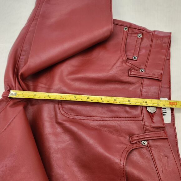 Pistola Pants Womens 26 Dark Red Vegan Leather Straight Crop Holiday Edgy Grunge - Picture 15 of 16